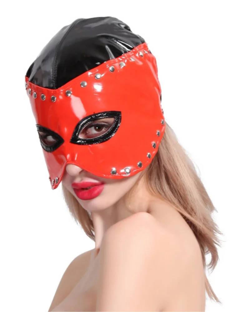 Accessoires exotiques et Sexy en cuir Wetlook, masque pour les yeux fétichiste, capuche pour femmes, Costumes de flirt Cosplay, Costumes d'halloween, fête
