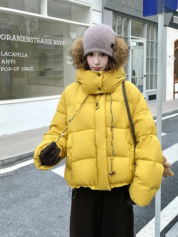

Yellow Hooded 90 White Du down Jaet Women's ort Winter Faion Design Outerwear Cact Size Sli Simple Sle Loose...