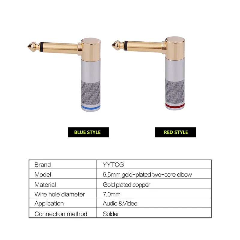 YYTCG 6.35mm Mono Plug Speaker Connectors 90 Degree Audio Adapter 6.5 mm Connector Solder Male For Mixer Microphone Guitar