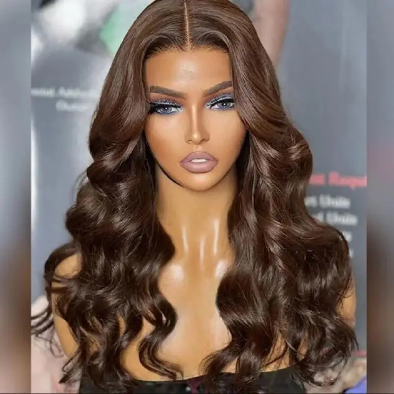 

Brown Glueless Long Soft 28inch Body Wave 5x5 Silk Base Jewish Human Hair Wig With Baby Hair HD Lace European Hair Preplucked