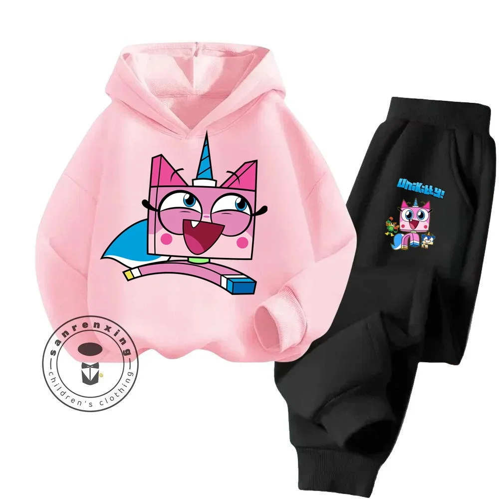 Unikitty Cartoon Charm Irresistibly Cute Long Sleeve Hoodie Sets Suitable for Kids Fall Winter Pure Cotton Antibacterial Hoodie