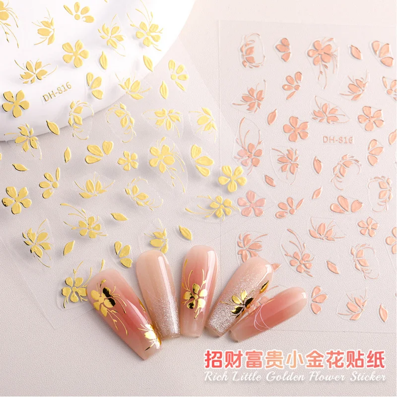 

Fashion Gold Foil Pink Flower Leaf Art Decoration Stickers DIY Wearable Nail Accessories