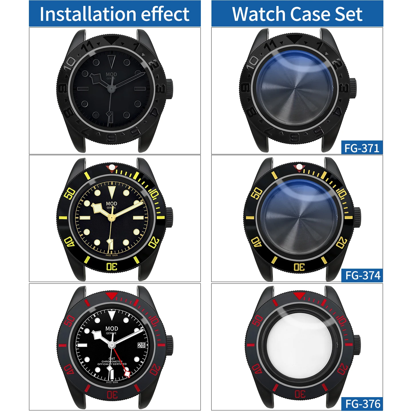 Mattes Retro-Uhrengehäuse im Black Bay-Stil MOD SKX NH34 NH36 Schwarze Stahlkrone Saphirglas-Gehäuseboden Einsatz Kundenspezifisches Zubehör – Detail 3