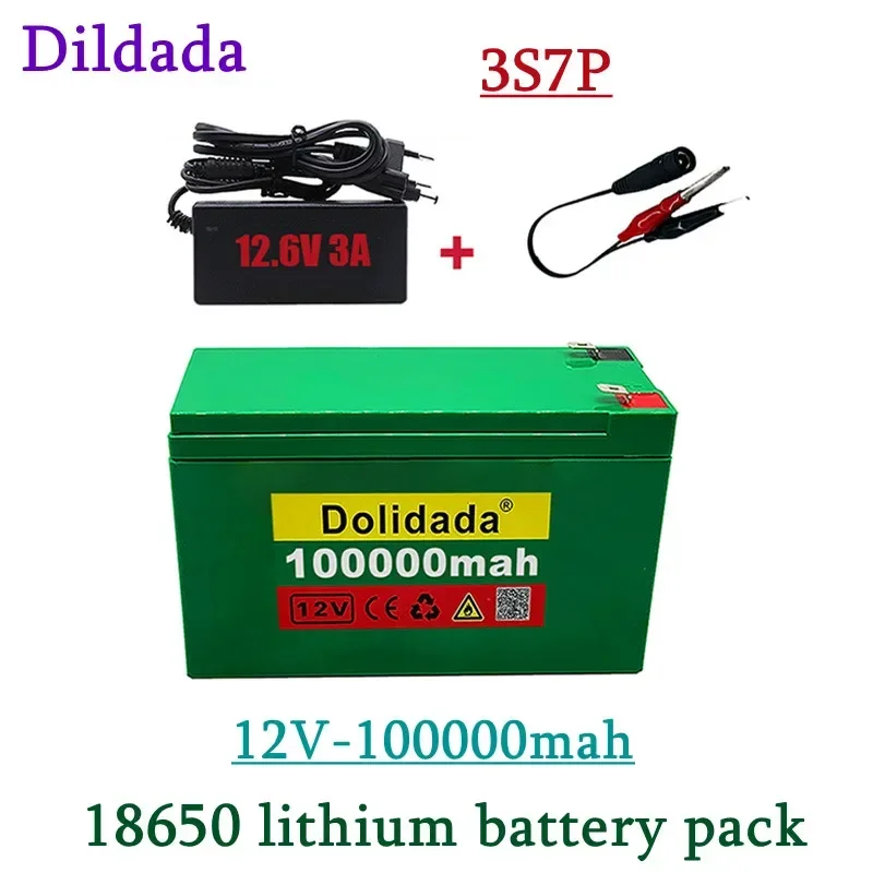 New Li-ion battery 12v 100ah 3S7P 18650 lithium battery +12.6V 3A charger for agricultural sprayer sound storage outdoor lightin