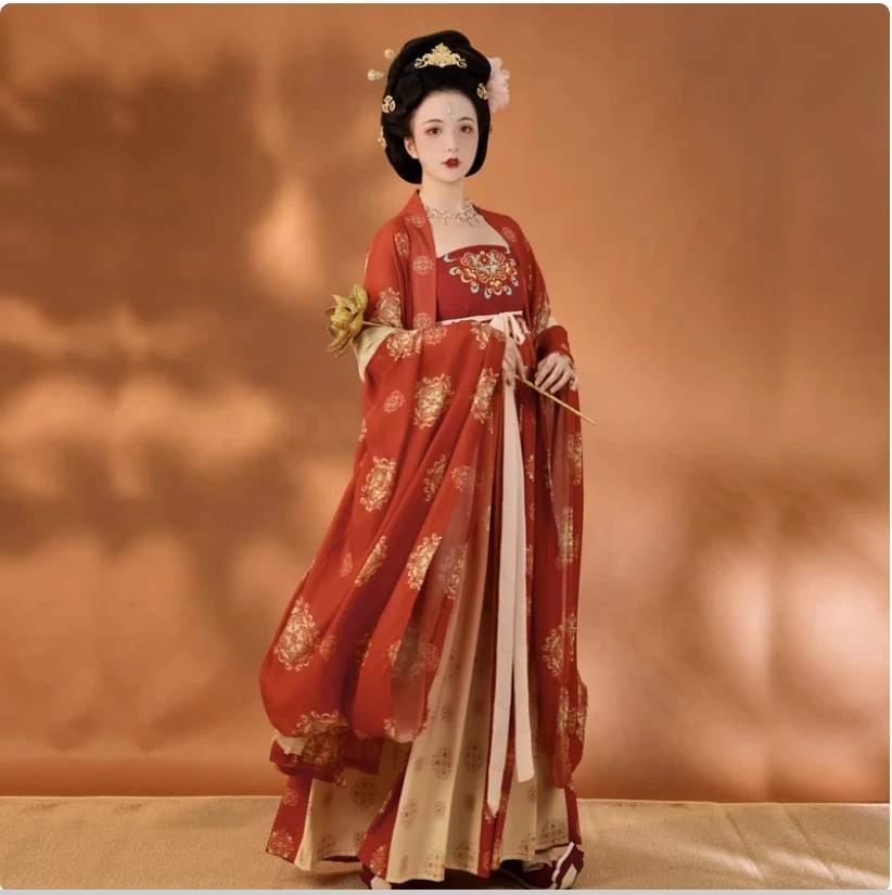 

Оригинальная женская летняя юбка Hezi в стиле Tang Dynasty Hanfu с вышивкой, большими рукавами и комплектом плаща