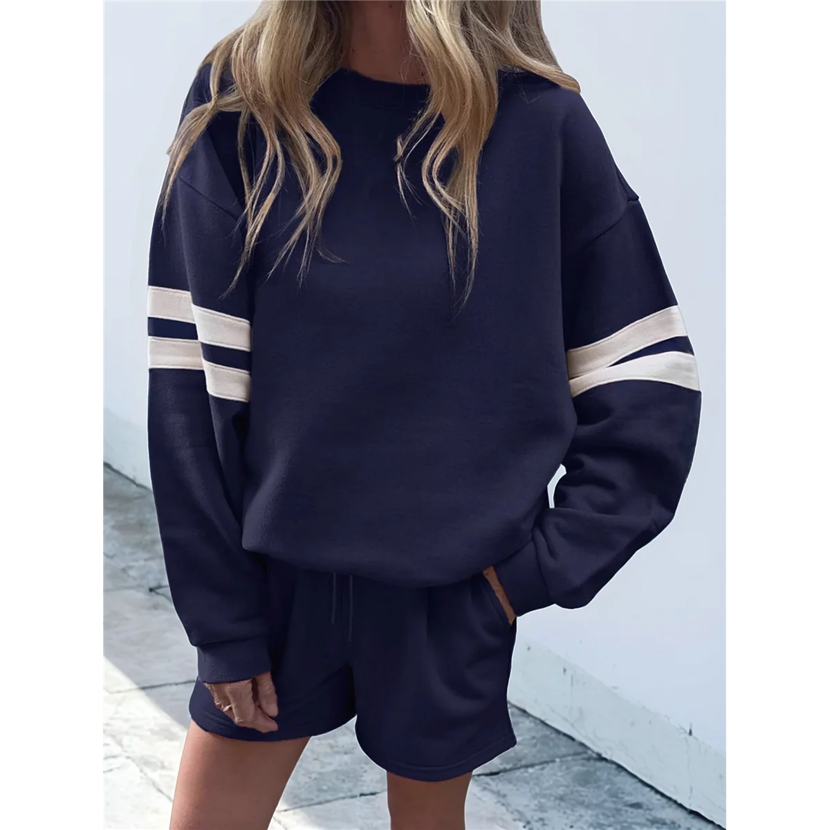 A83F-Women 2 قطعة ملابس رياضية عادية كم طويل البلوز والسراويل مجموعات السفر رياضية