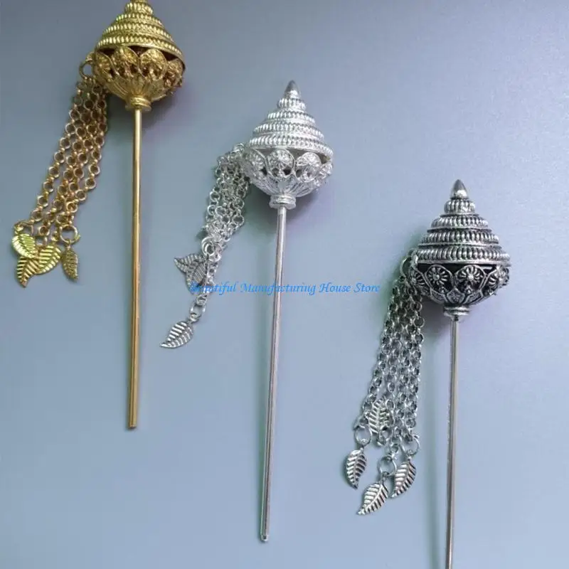

E56A Gold Hair Sticks For Buns Silver Hair Fork Tassel Gold Hair Chopstick Thai Hair Pin Thai Traditional Gold Hair