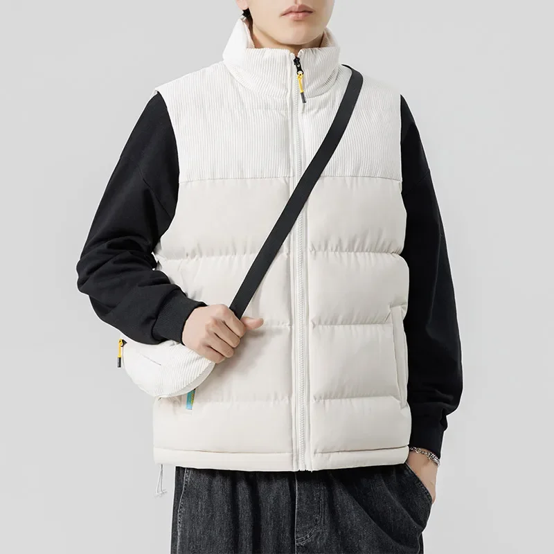 

Fashion New Casual Vests for Men Stand Collar Windproof Waistcoat Autumn Winter Thicken Warm Male Jackets Solid Color All-match