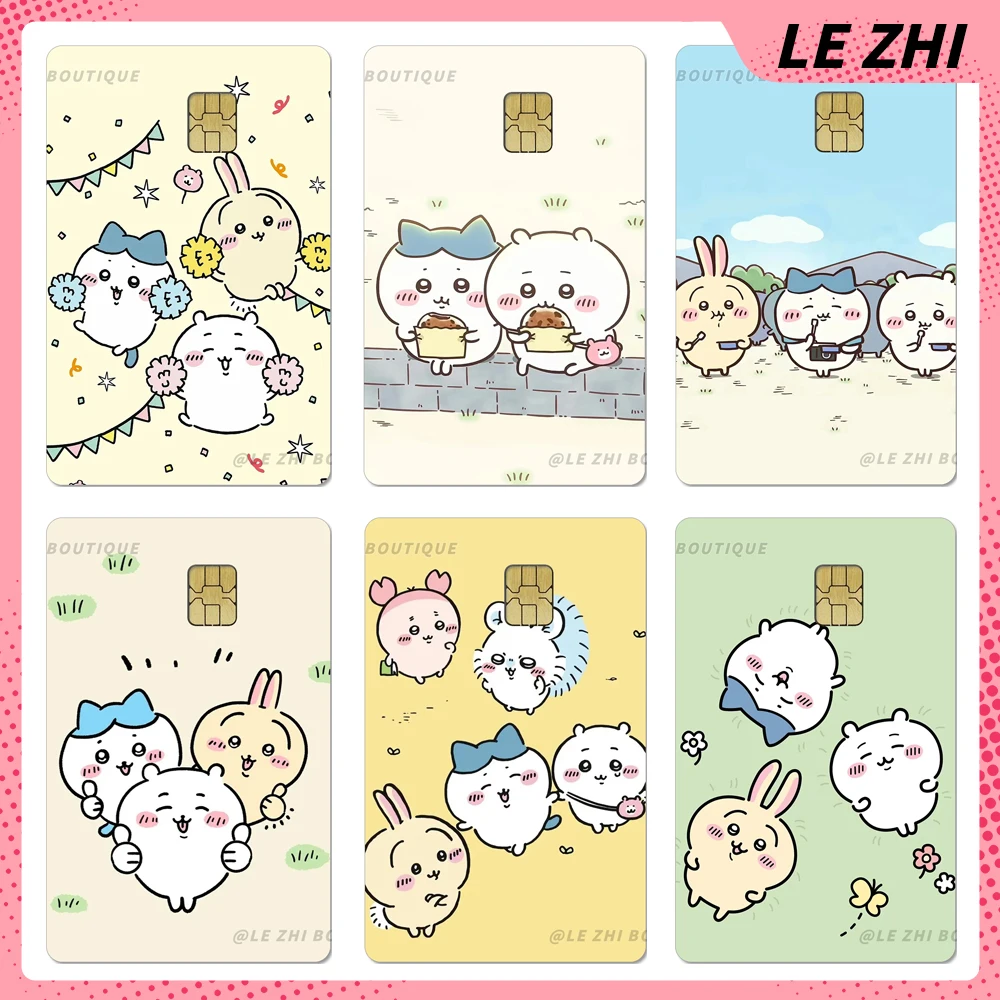 

Sweet Anime Cartoon Chiikawa Credit Card Skin Stickers Diy Waterproof Small Chip Shining Love Star Film Sticker Decoration