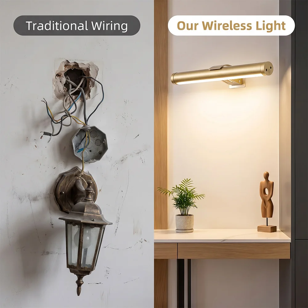 LED Vanity Mirror Light 4000mAh Rechargeable Magnetic Wall Lamp Dimmable Picture Light Bathroom Wall Sconce No Drilling Required