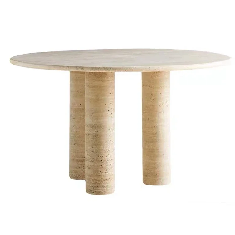 New Modern Home Deco Tea Coffee Dining Travertine Table Stone Round Natural Beige Home Decor Home Furniture Teak Dining Suite