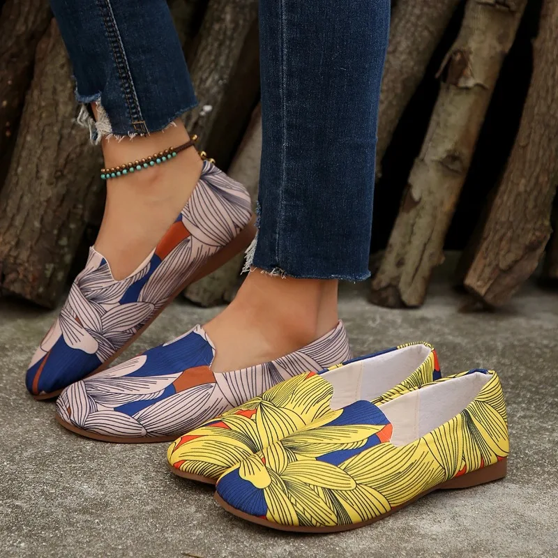 Zapatos planos con estampado para mujer, mocasines informales de lona, transpirables, deportivos, Otoño, 2024