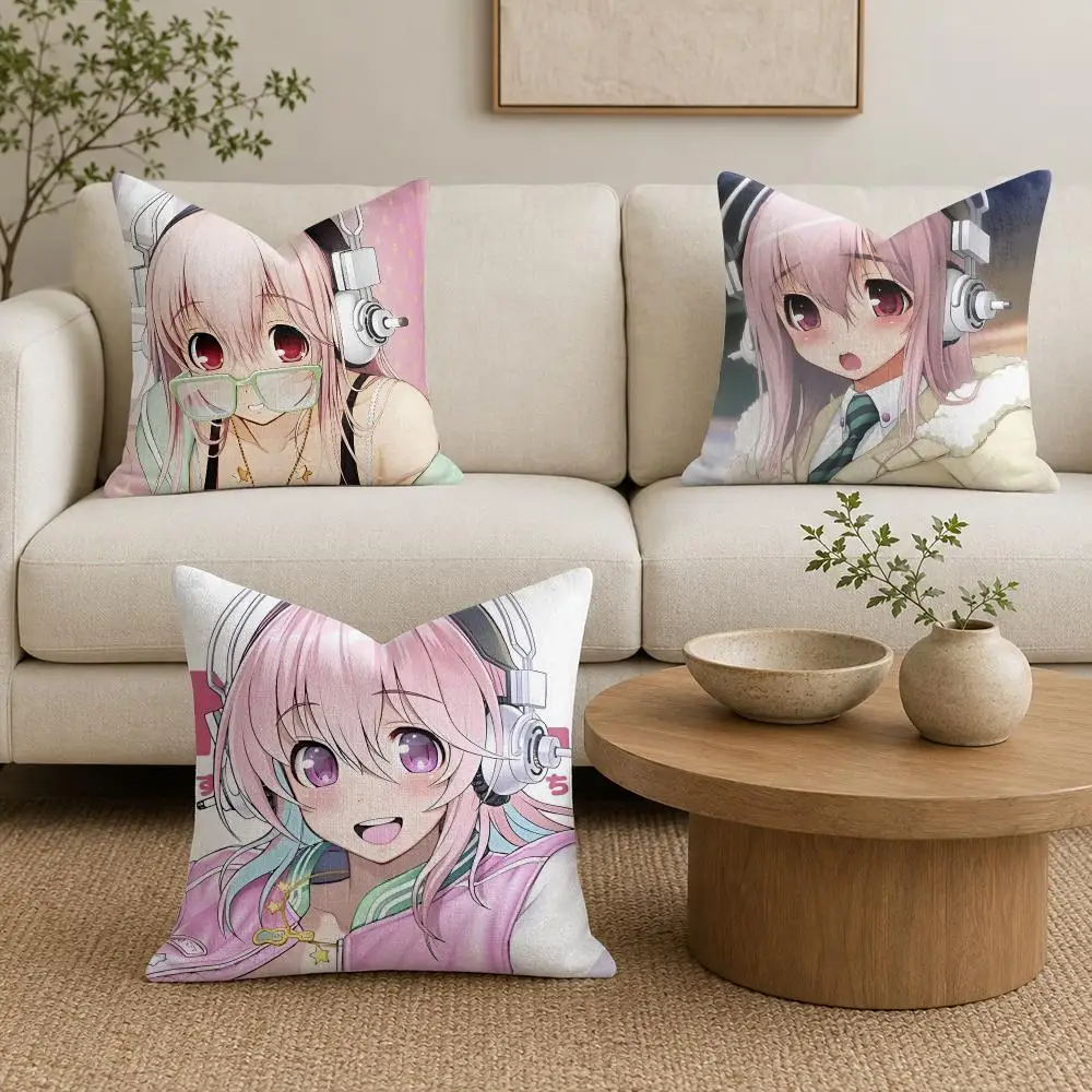 Anime S-super S-sonic Retro Chic Cushion Cover Organic Natural Linen Pillowcase with Double Sided Print for Sofa Home Decor Gift