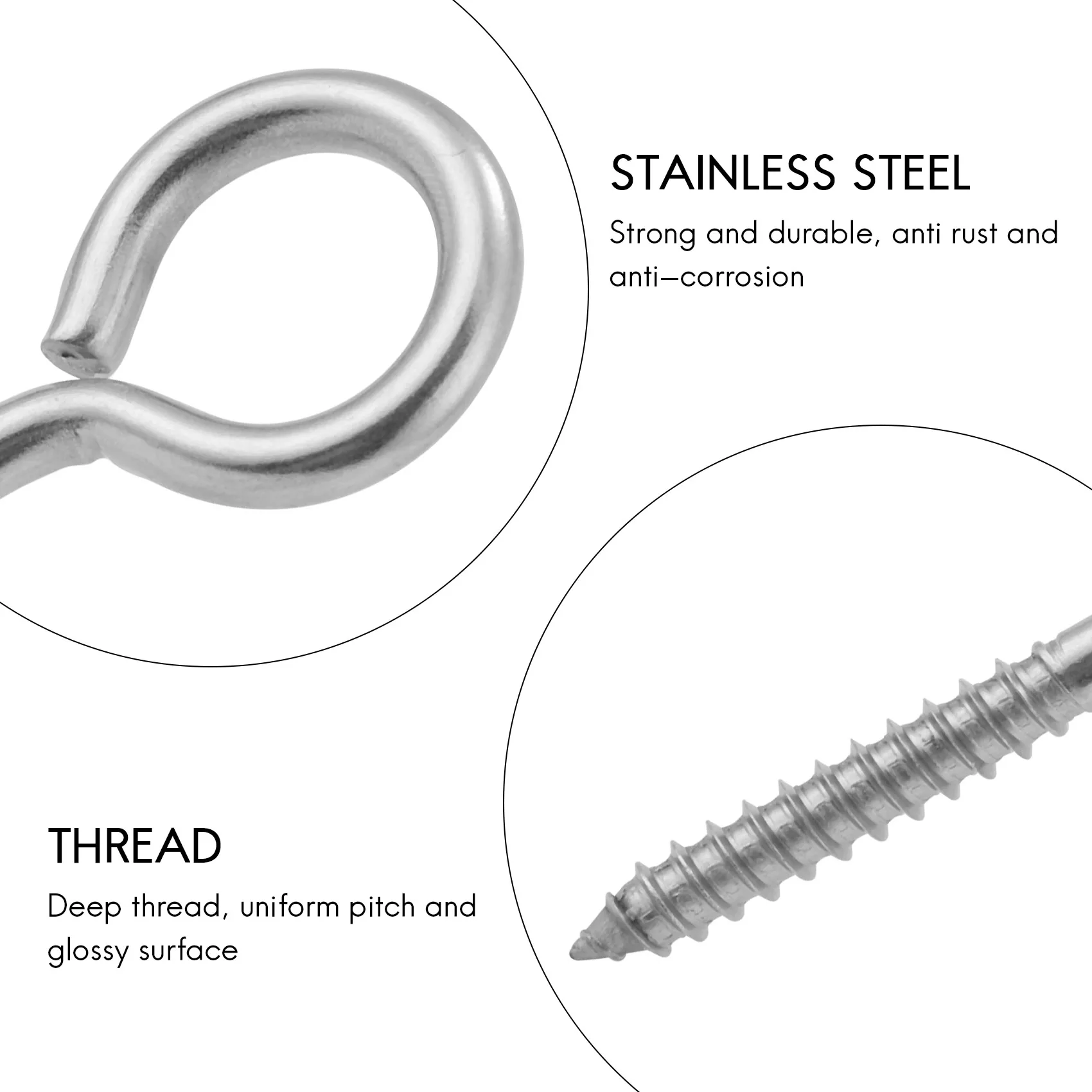 10 Pack Stainless Steel Eye Shape Screws Metal Hook Wood Terminal Ring Eyelet Hooks Self Tapping Screws M6 image 5