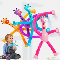 Jouet de girafe à ventouse pour enfants, tube télescopique de dessin animé interchangeable, jouets de décompression pour bébé, puzzle Pop, jouet à presser créatif