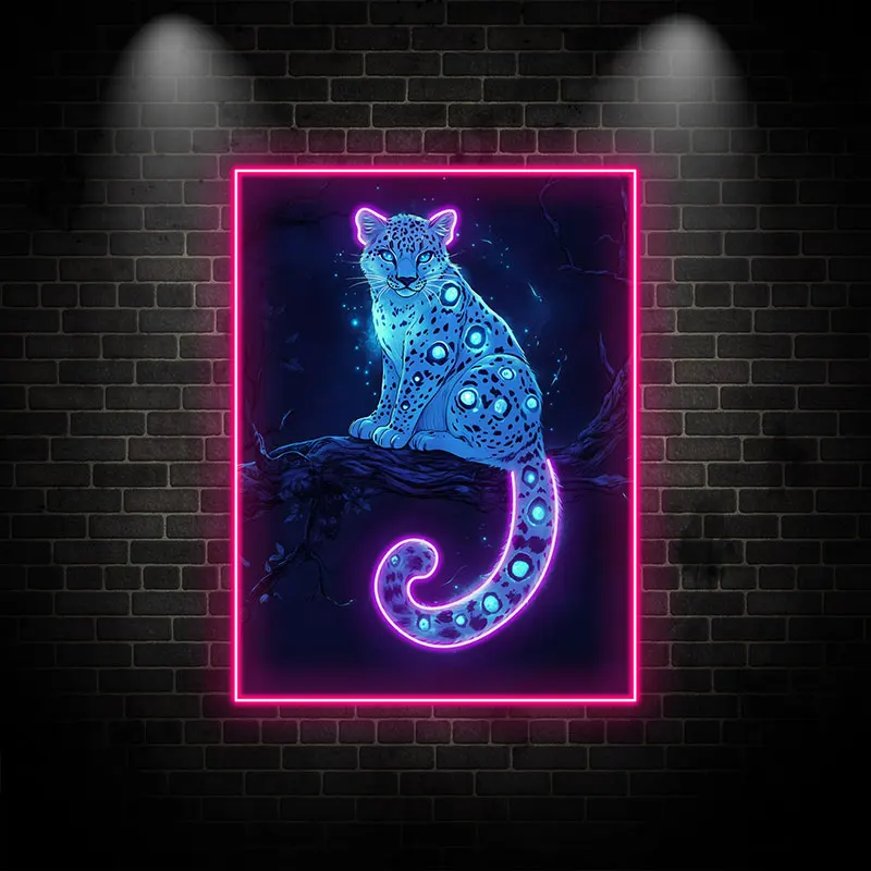 Fantasy Blue Leopard Neon Light Wall Art - Enchanting LED Decor with Pink Glow, Perfect for Bedroom, Bar and Gaming Room Decor