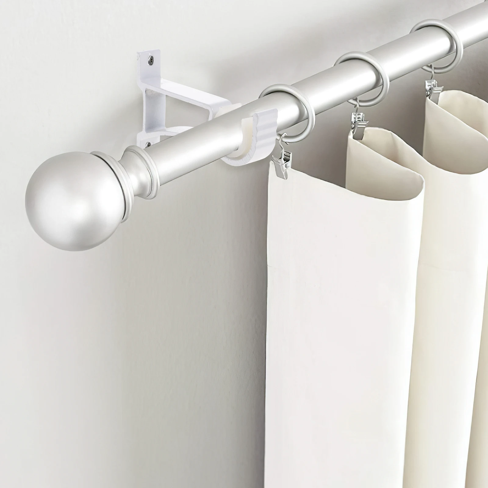 

4 Pcs Thickened Metal Curtain Rod Bracket Window Pole Hook Holders Socket Easy to Install Hooks for Wall Aluminum Alloy