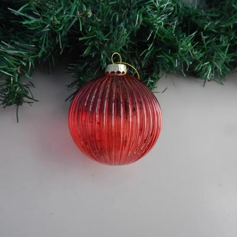 Free Shipping 8pcs/pack Different Design Red Striped Glass Ball Home Decoration Christmas Pendant Ornament Hanging Onion Cone