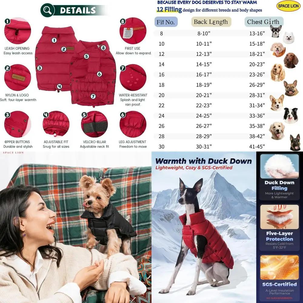

Winter Dog Coat for Outdoor Adventures, Durable and Lightweight, Adjustable for Medium to Large Dogs, Red, Size 16 (Gift Box)