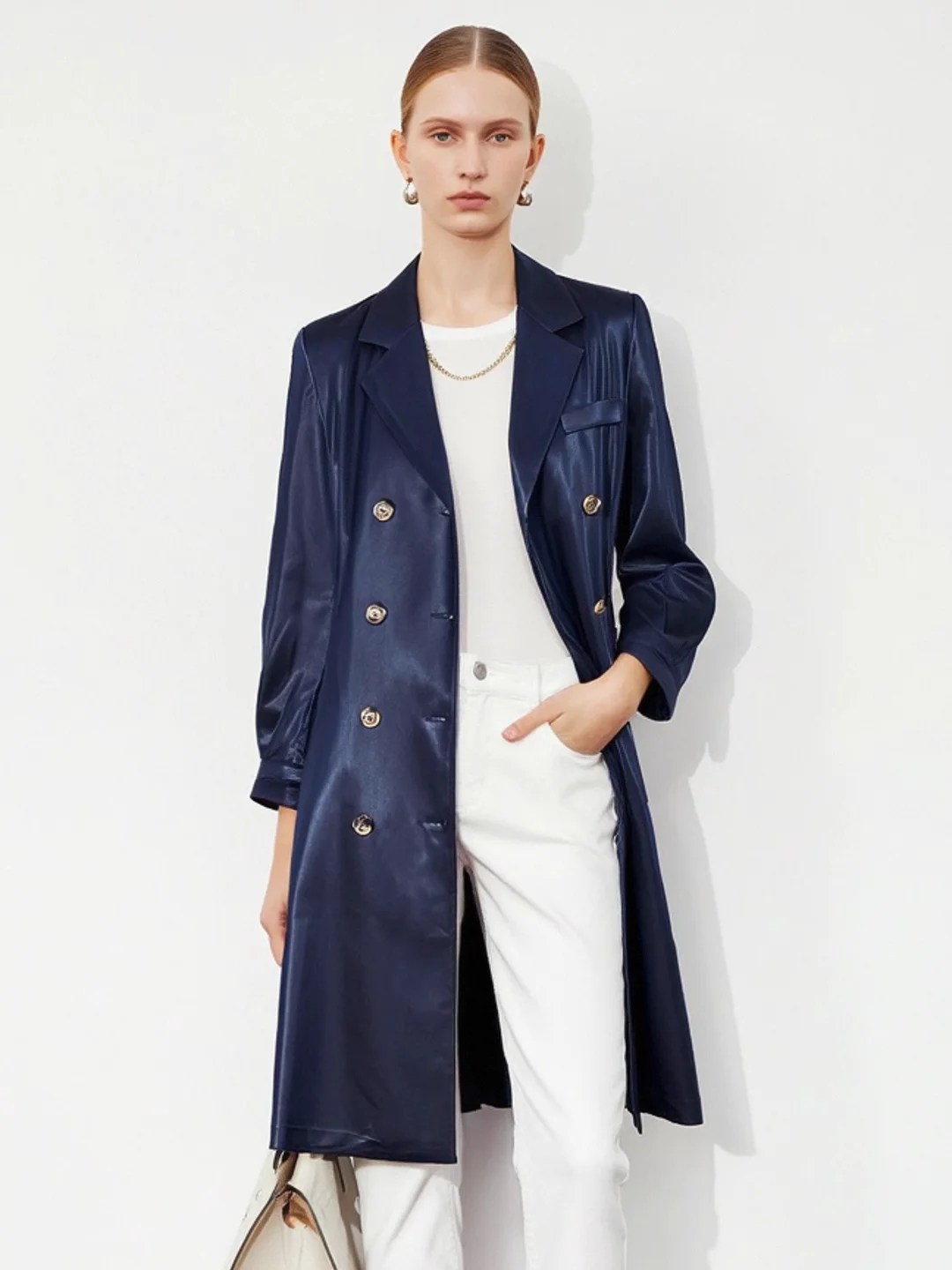 

Rui Street Style Long Sleeve Windbreaker Coat with Belt Double Row Buttons Women's Midi Dress Slimming Fashion Spring New
