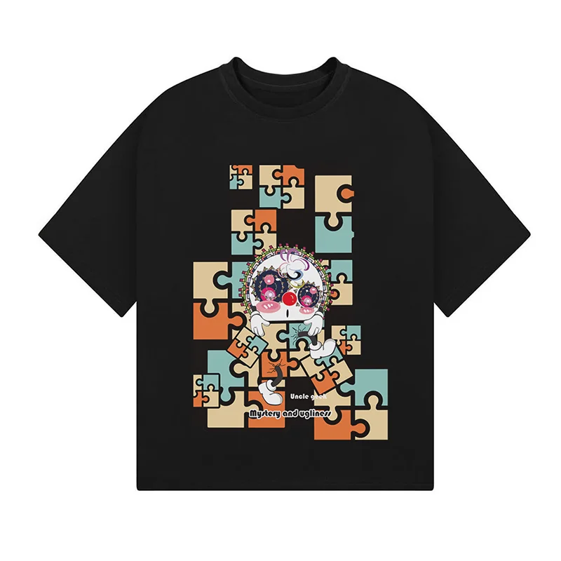 

Amusement Park Clown Magic Cube Gear Pattern Printed Art Short-sleeved Cartoon Casual Loose T-shirts for Men and Women