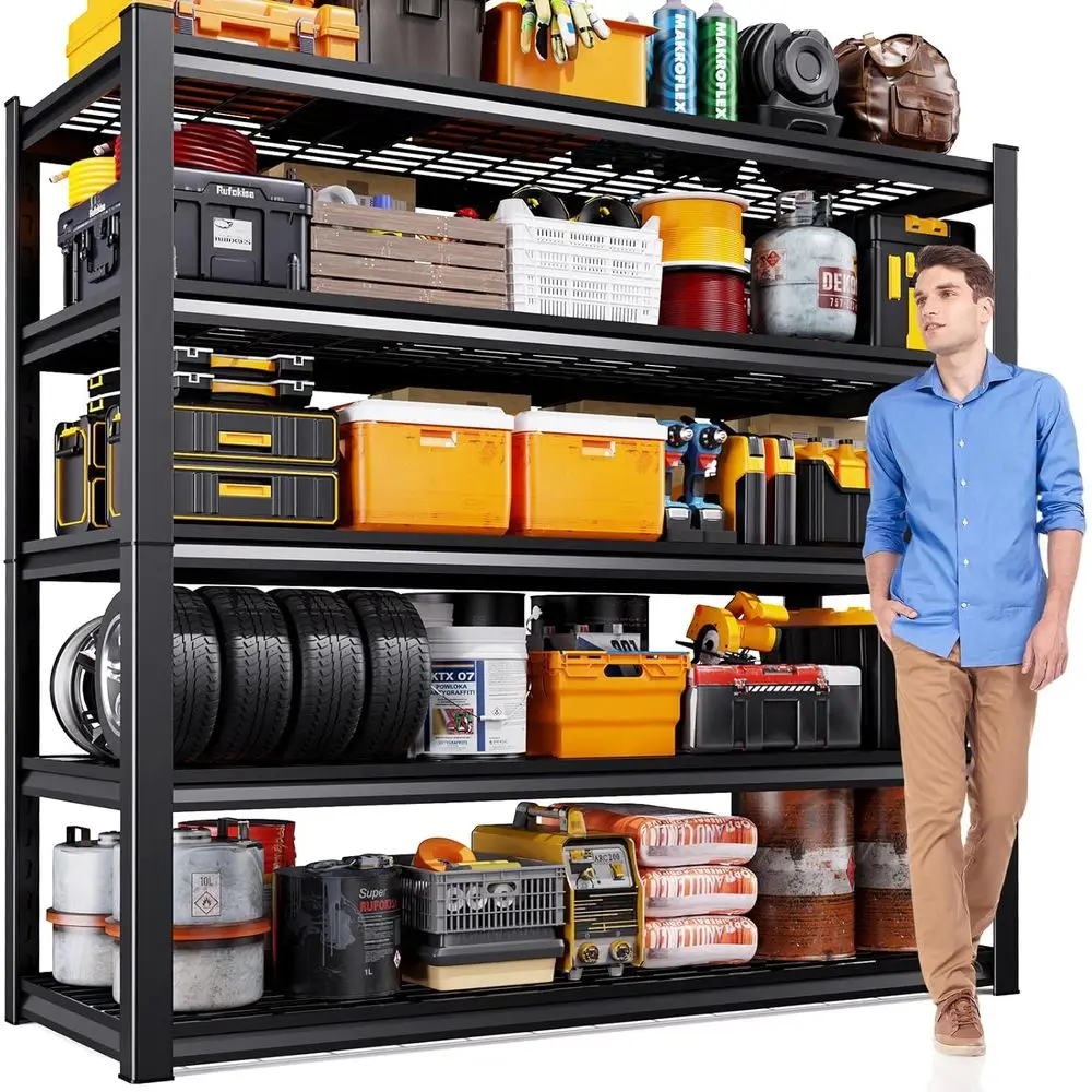 

5-ярусный металлический стеллаж для гаража, усиленный, регулируемый, 59Ш x 19.7Г x 72В, идеально подходит для хозяйственных нужд, кладовки, склада