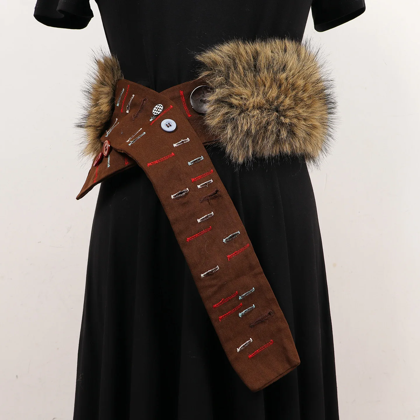 女性用ボタン付きファーワイドウエストバンドベルト