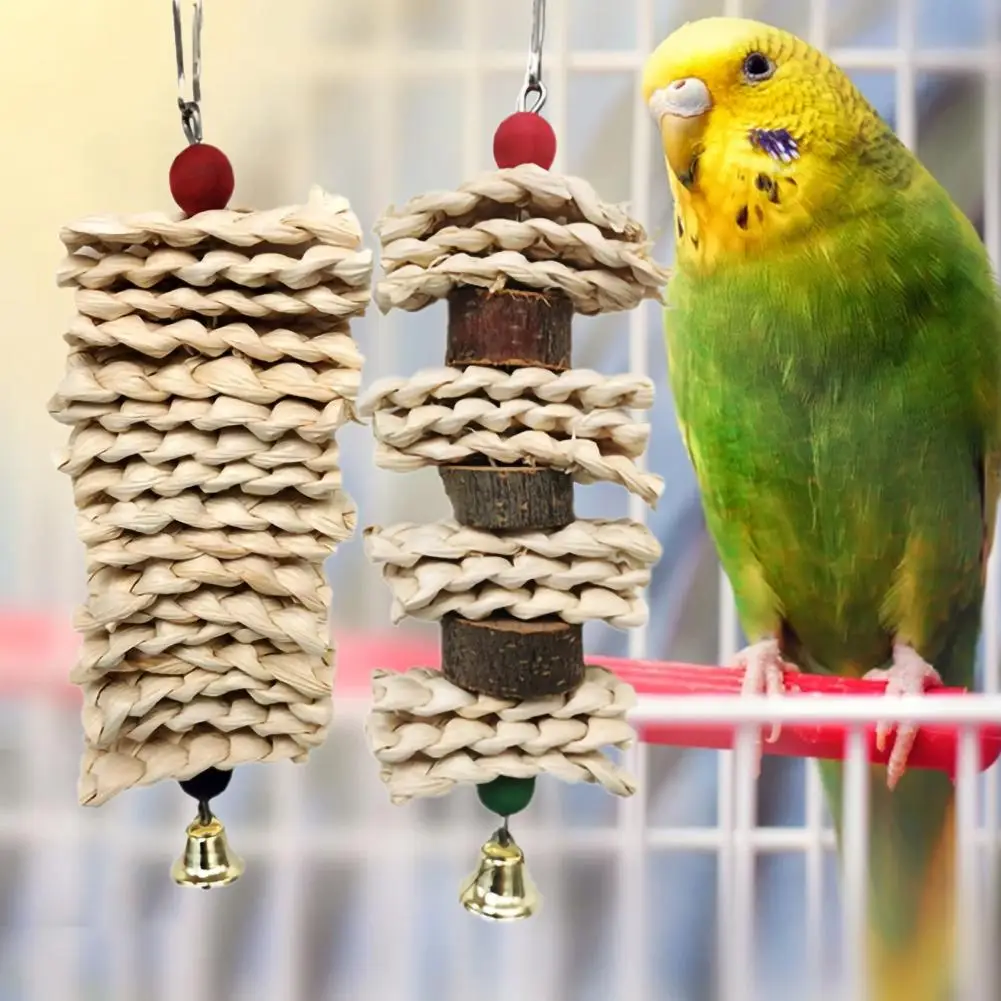 Practical Bird Chew Toy with Hanging Hook Bite Resistant Eco-friendly Parrot Bites Grass Skewer Cages Toys