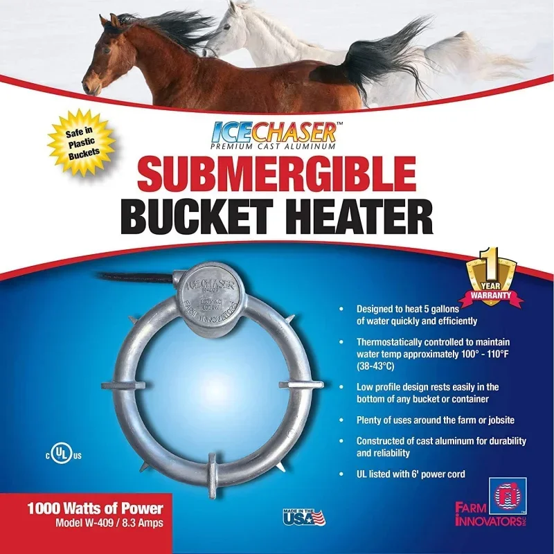 Model W-409 Submergible Bucket Stock Tank Horse Trough Livestock Heater Deicer with Attached Guard, 1000 Watt, Aluminum (2