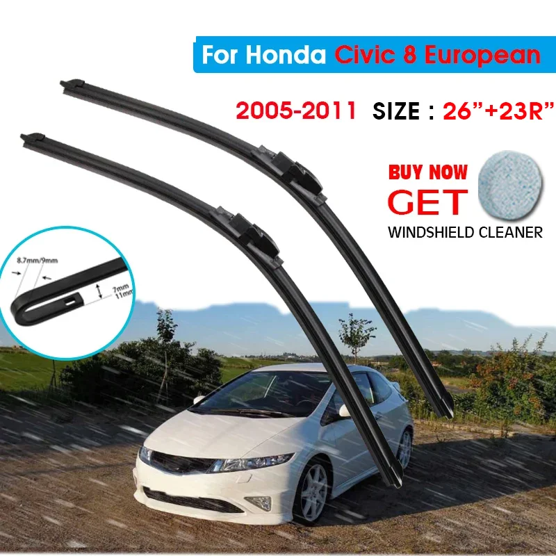 

Car Blade For Honda Civic 8 European 26"+23R" 2005-2011 Auto Windscreen Windshield Wipers Blades Window Wash Fit U Hook Arm