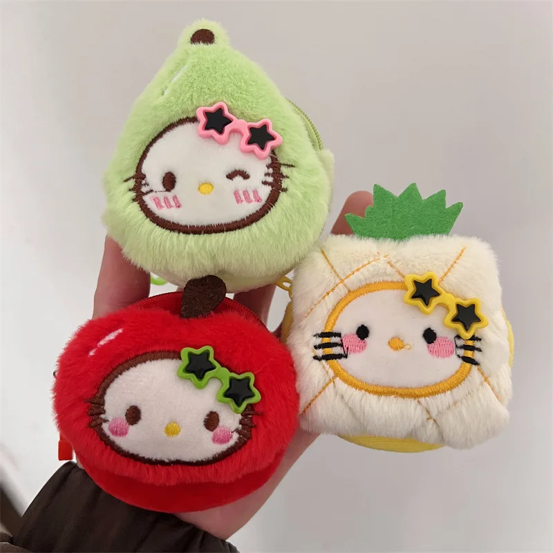 المألوف العصرية الكرتون الفاكهة سلسلة التفاح الكمثرى الأناناس جولة أفخم محفظة نسائية للعملات المعدنية المحمولة سماعة حقيبة التخزين قلادة #1