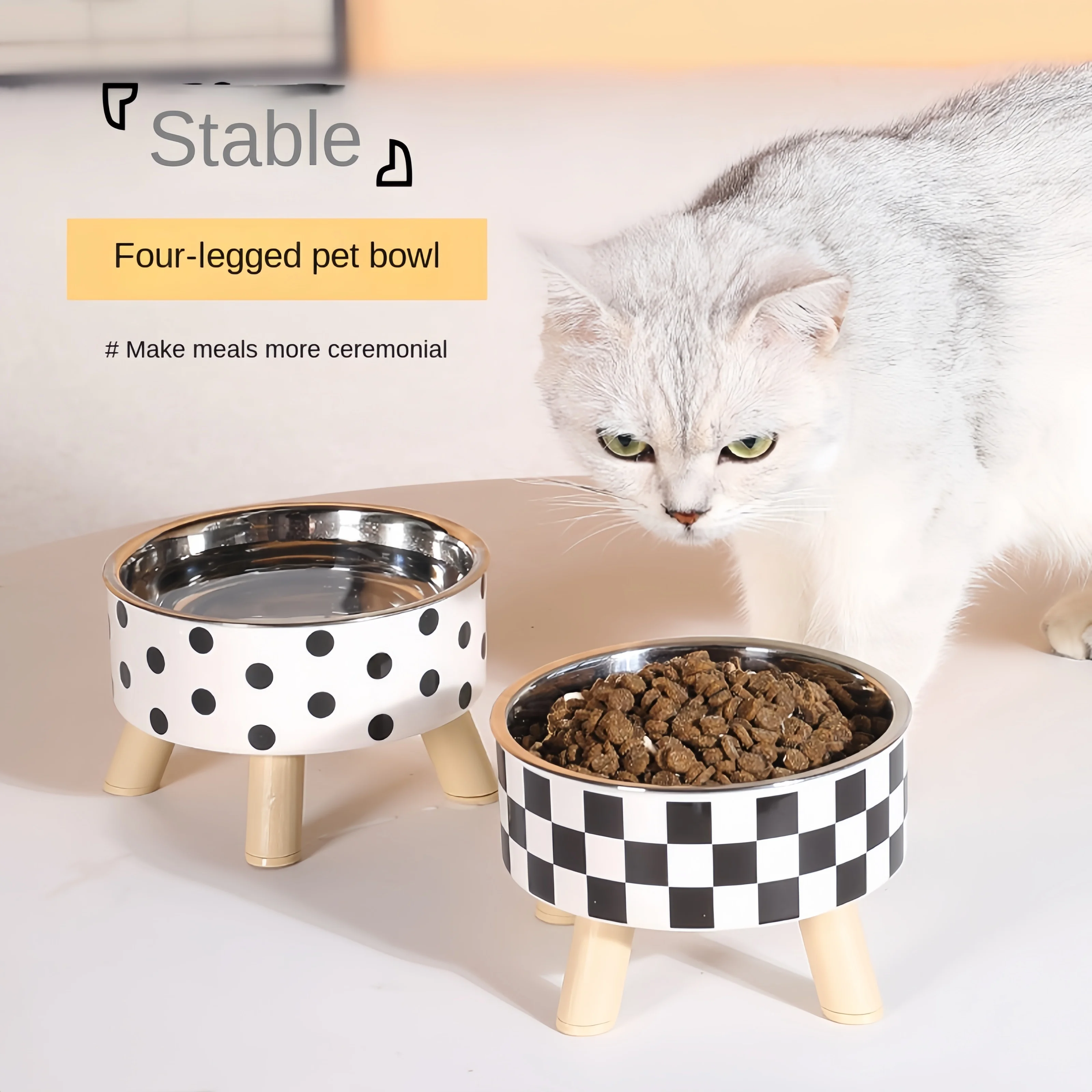 Elevated Cats Feeder Bowl Anti-choking Raised Cat Food Water Bowl With Stand Pet Feeding Drinking Supplies bowls for cats dogs