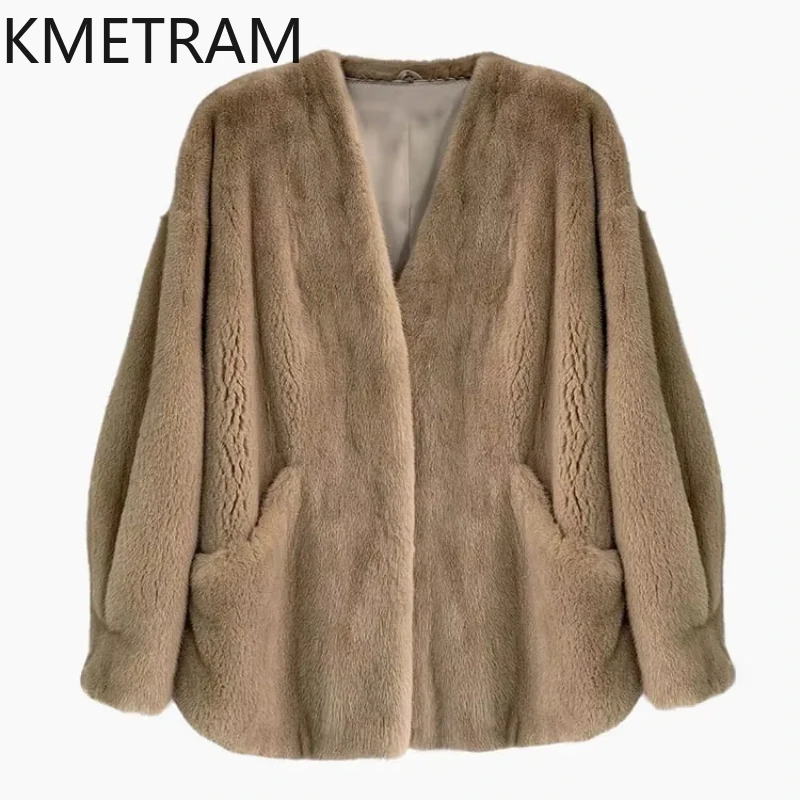 Real Danish Mink Fur Coat Women Luxury V Neck Fur Jacket Winter Warm Outerwears High Quality Womans Clothing 2024 шуба женская