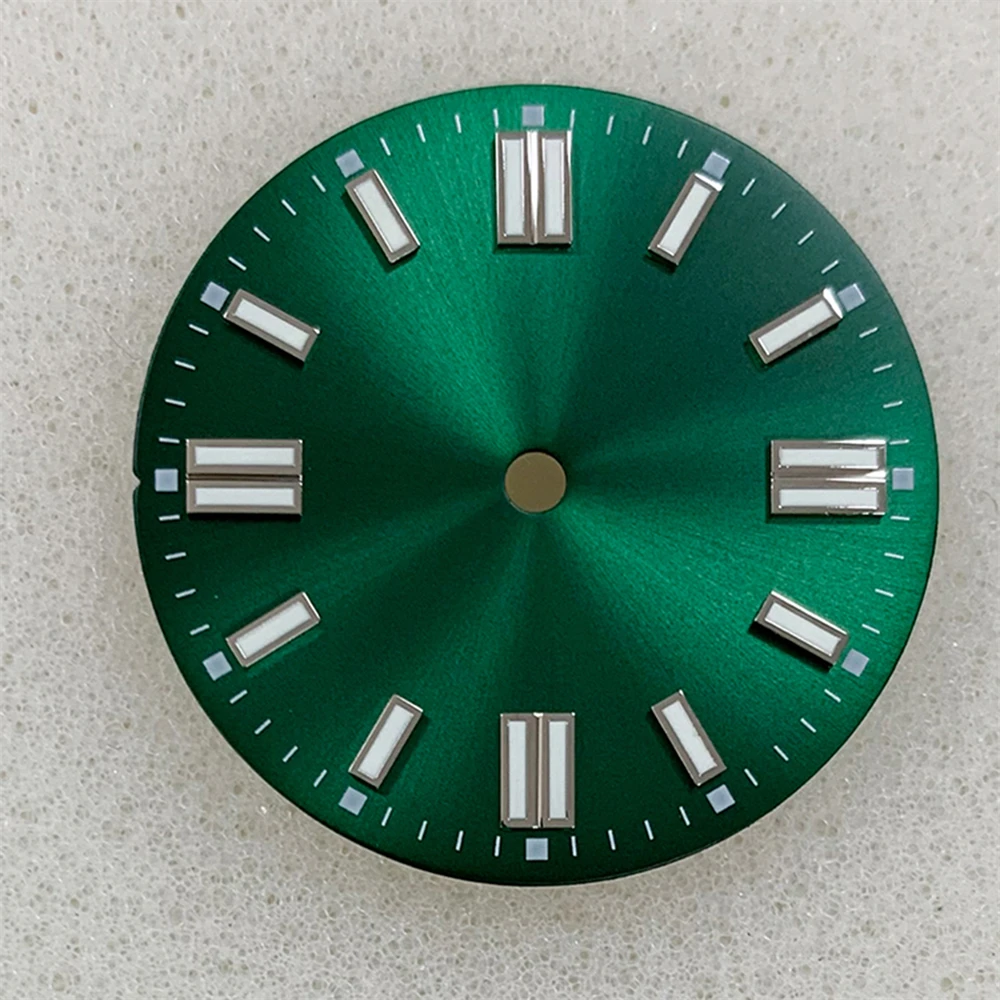 28.5mm NH35 Dial, Green Luminous Watch Dial for NH35/ETA2836/8215/Mingzhu 2813 Movement No Calendar Watch Face 3 o'clock