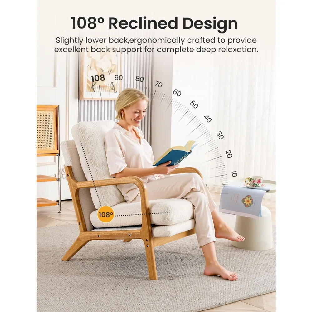 كراسي غرفة المعيشة الحديثة في منتصف القرن، كراسي غرفة نوم مريحة بعرض 23 بوصة، كراسي قراءة شيربا مريحة مدمجة للإعلان