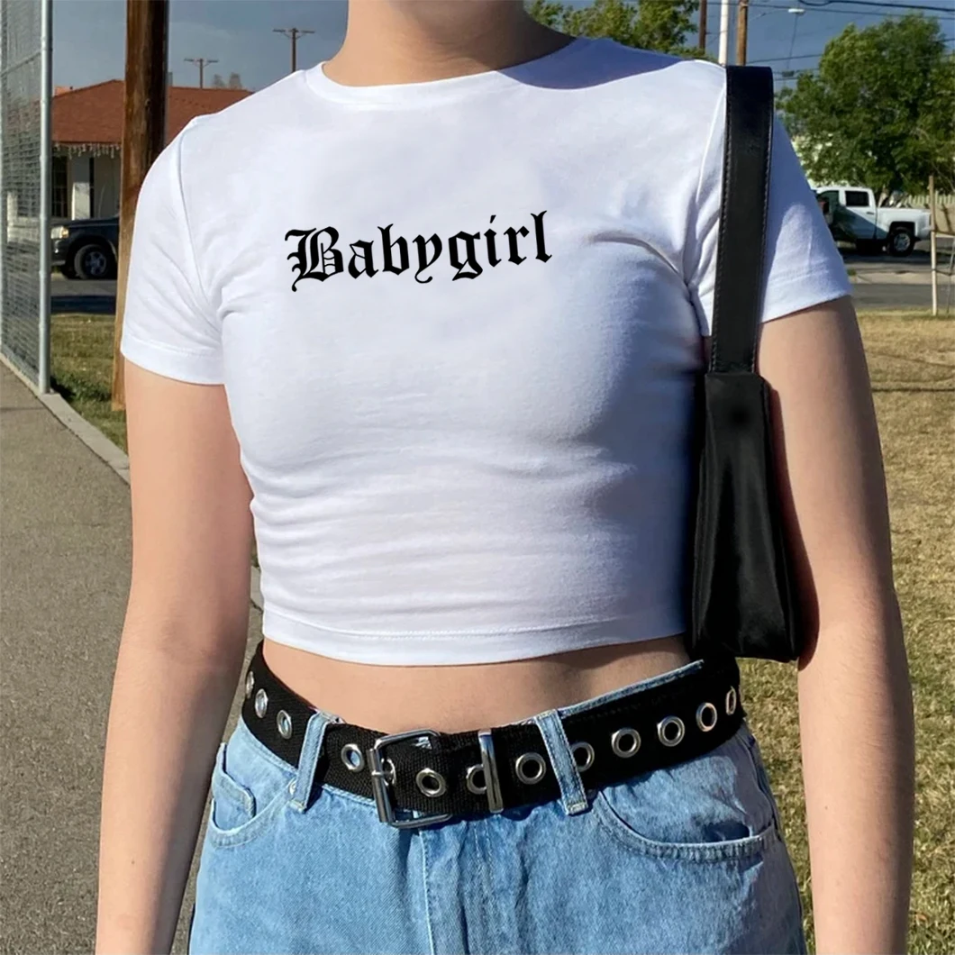 Babygirl Crop Top Letter Printed Women T-shirt Summer Sexy Lady Girls Slim Fit Crop Shirt Streetwear Top Female Graphic Baby Tee