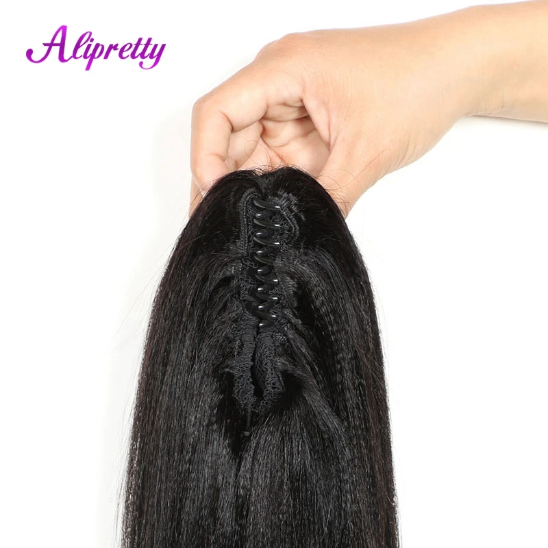 Alipretty Permed Yaki Straight Human Hair Ponytail Extensions Claw Clip In Ponytail Human Hair For Women Brazilian Remy Hair