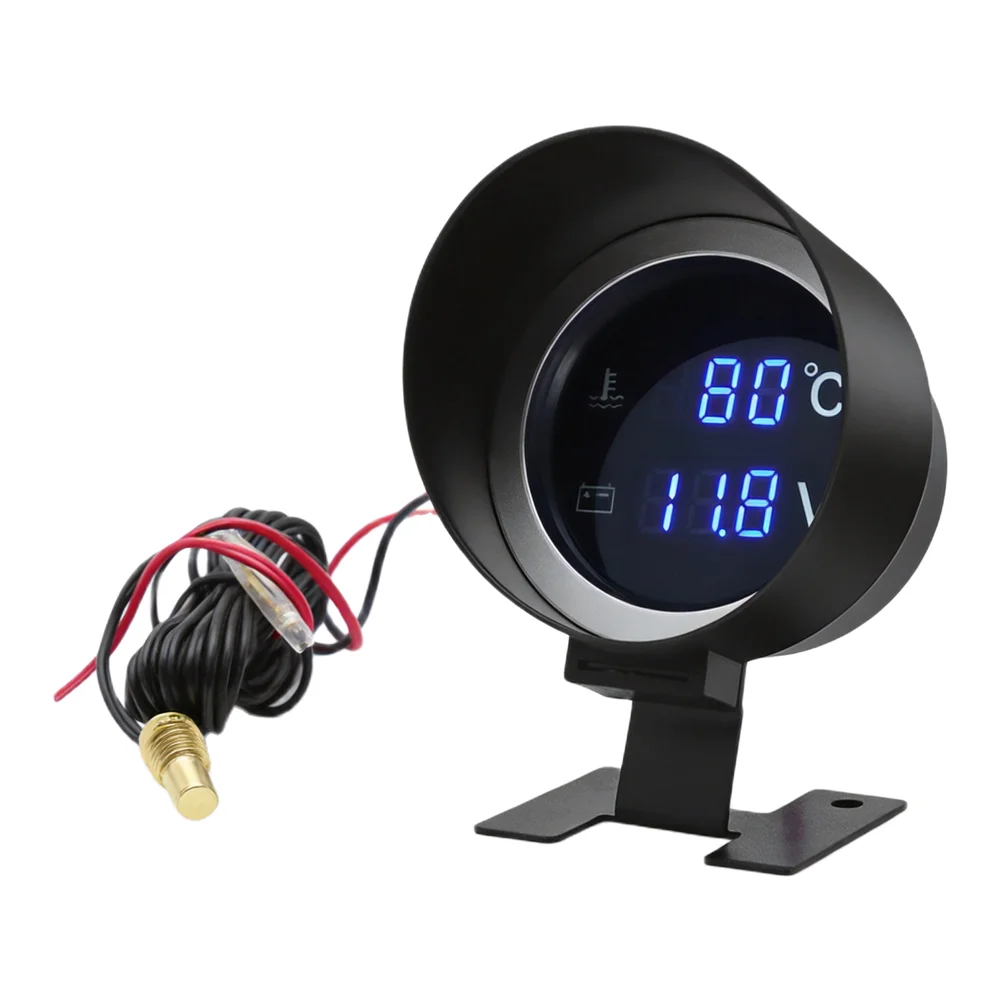 LED Backlit 2-in-1 Automotive Gauge for Simultaneous Water Temperature and DC Voltage Readings with Sensor Integration