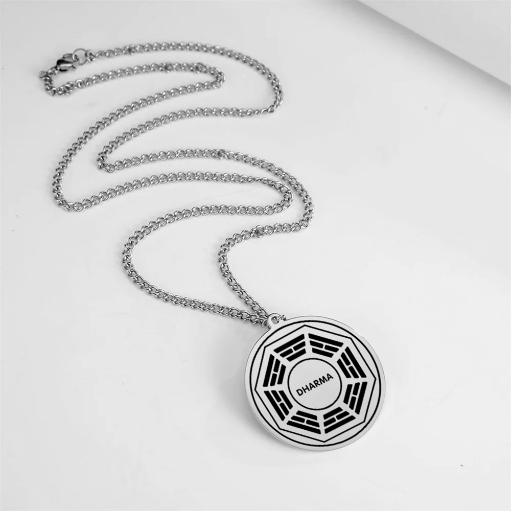 EUEAVAN Vintage Classic Dharma Sanskrit Necklace Buddhism Yoga Pendant Necklaces Stainless Steel Charm Chain Amulet Jewelry Gift