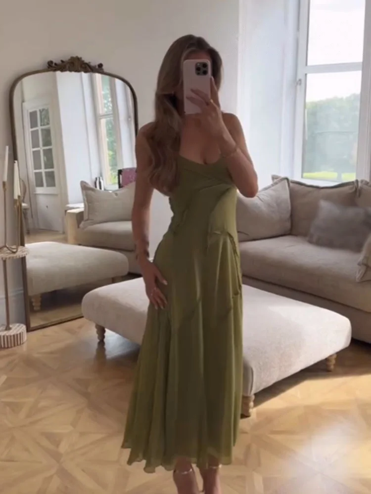 HH – robe longue élégante pour femmes, nouvelle mode, couleur unie, col en v, sans manches, dos nu, épissé, décoration, été