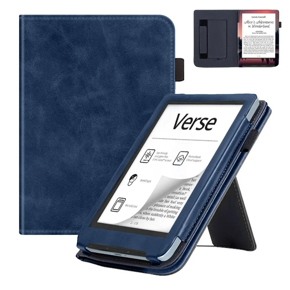 6 inch eReader Cover with Hand Strap Kickstand PB629/634 Funda Shockproof Leather Smart Case for Pocketbook Verse/Verse Pro