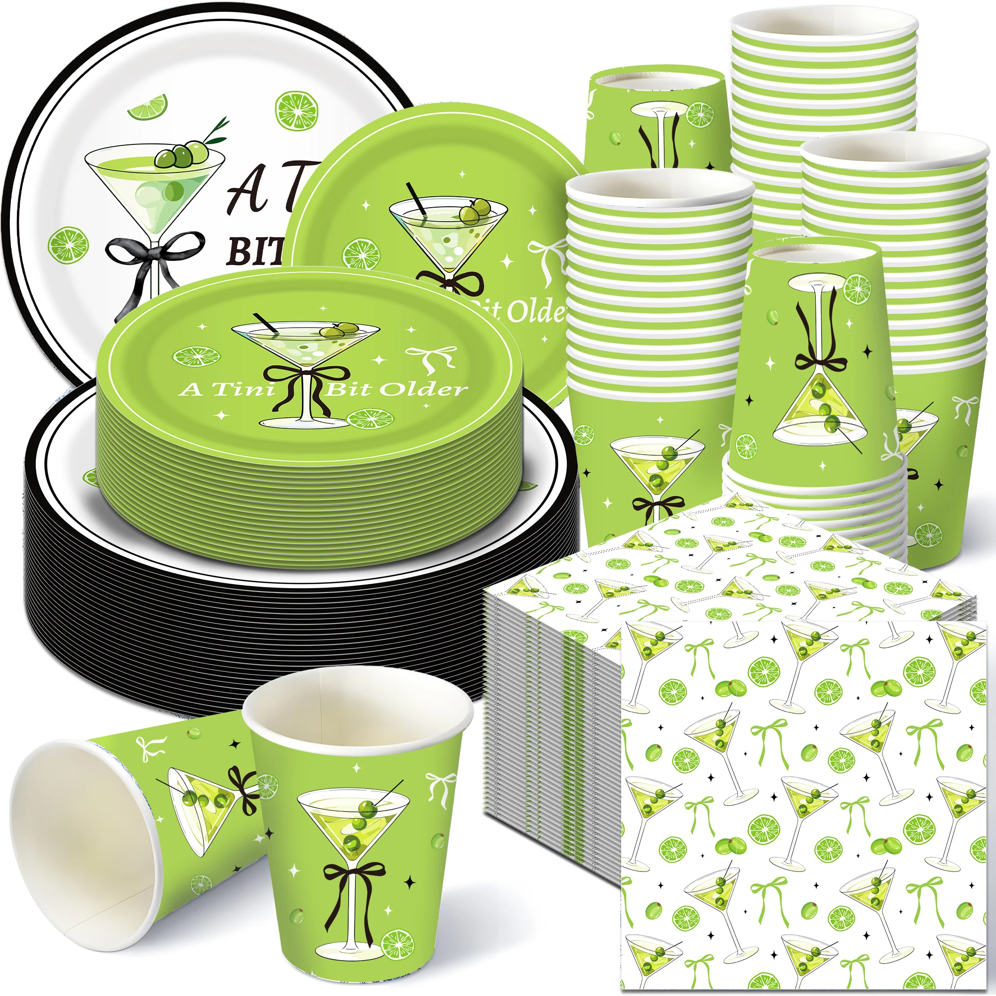 Einweggeschirr mit Martini-Motiv, Teller, Servietten, Tassen, Tischdecke, Banner für Geburtstagsfeier, Hochzeit, Geschirrdekoration