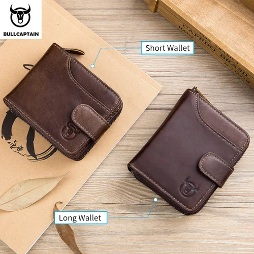 Imagen 2 del producto BULLCAPTAIN-cartera de negocios de cuero genuino para hombre, tarjetero multifunción, tarjetero pequeño, monedero de cuero