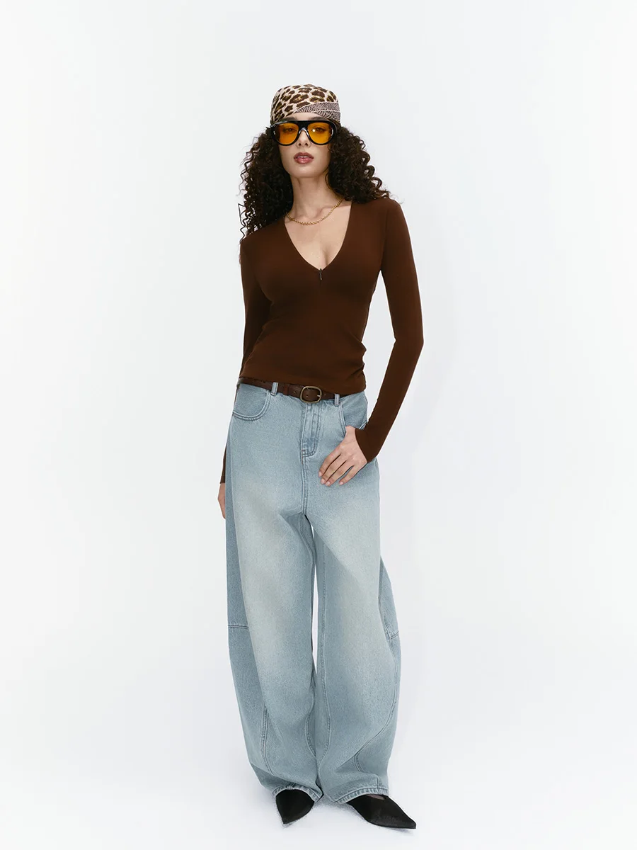 

Сексуальная простая женская футболка Svel с застежкой на талии и длинной застежкой-молнией V-Ne ow Clavicle f с открытой молнией и дверью спереди...