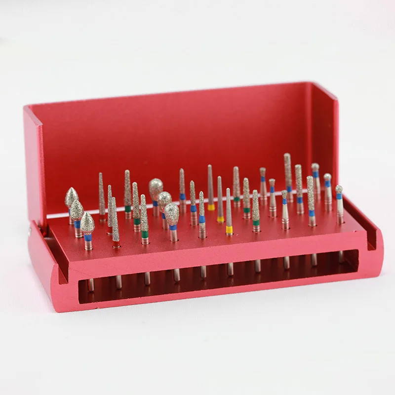 PIORPOY 30 pz/set frese diamantate dentali 1.6MM manipolo ad alta velocità frese a turbina scatola di posizionamento frese odontoiatriche denti