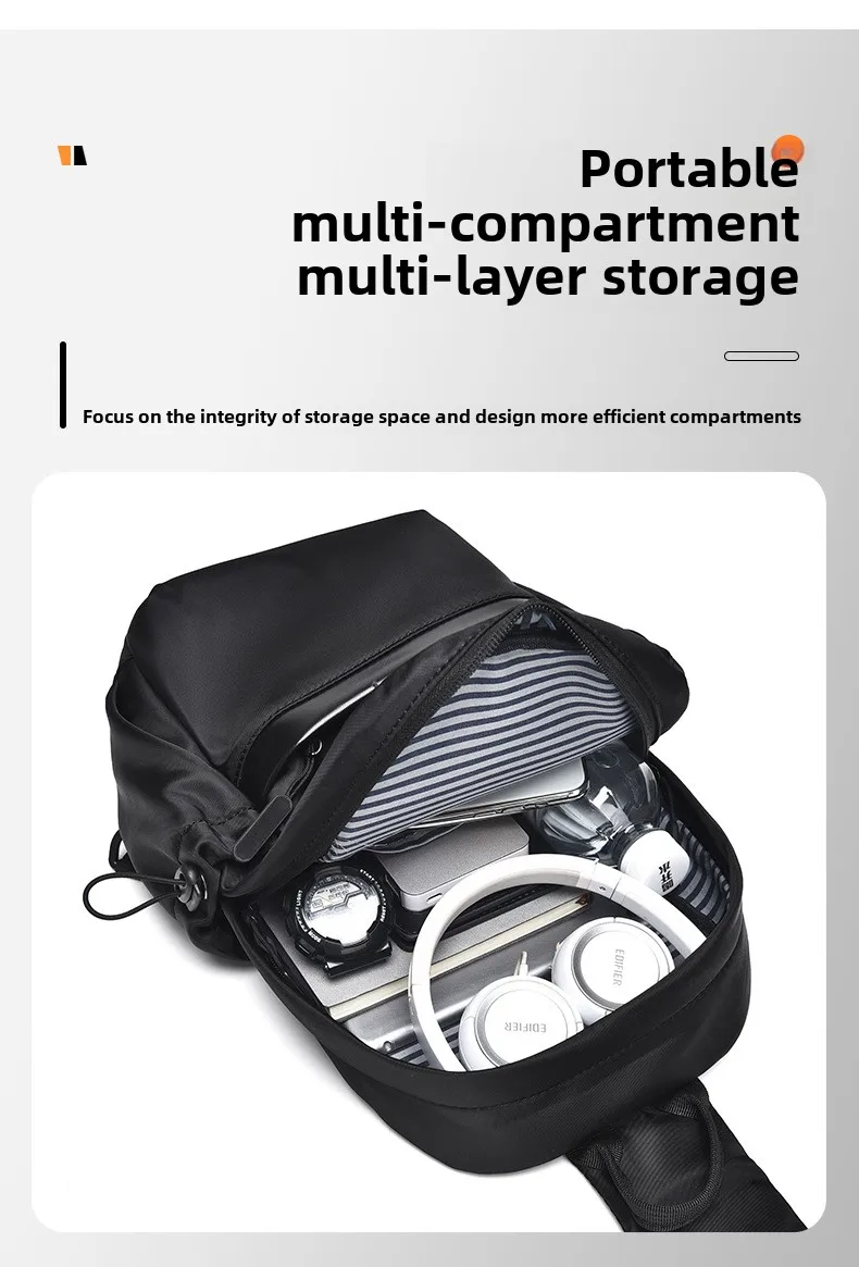 Men's Chest Bag 2025 New Trendy Large Capacity Leisure European and American Chest Bag Men's Multi Functional Crossbody Bag