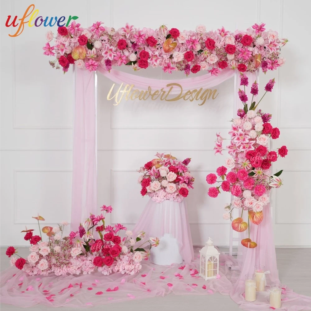 

Uflower Luxury Hot Pink Artificial Flower Long Runner Table Floral Backdrop Wedding Home Garden Arrangement Party Event Decor
