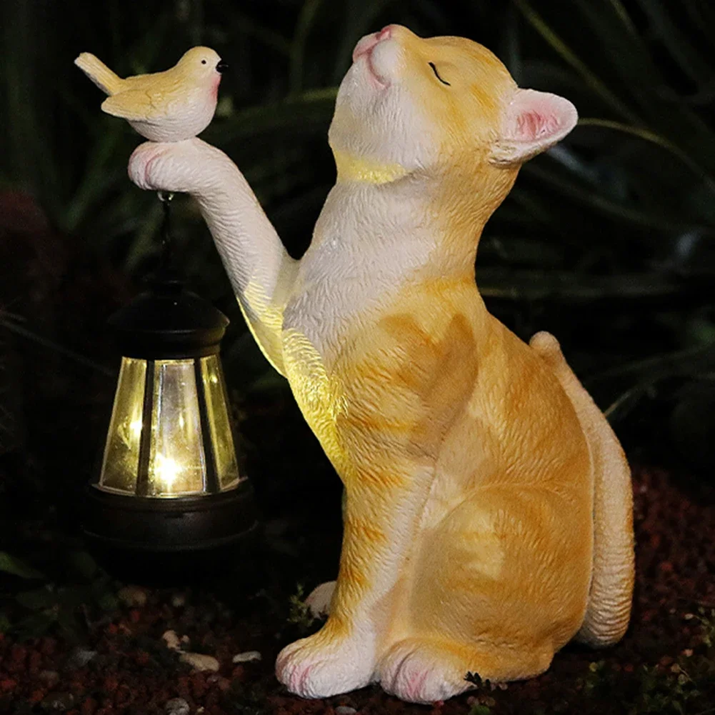 Solar Animal Lamp Solar Little Cat Lamp Resin Mini Statue Cat Outdoor Lantern Garden Ornament Light for Yard Balcony Pathway