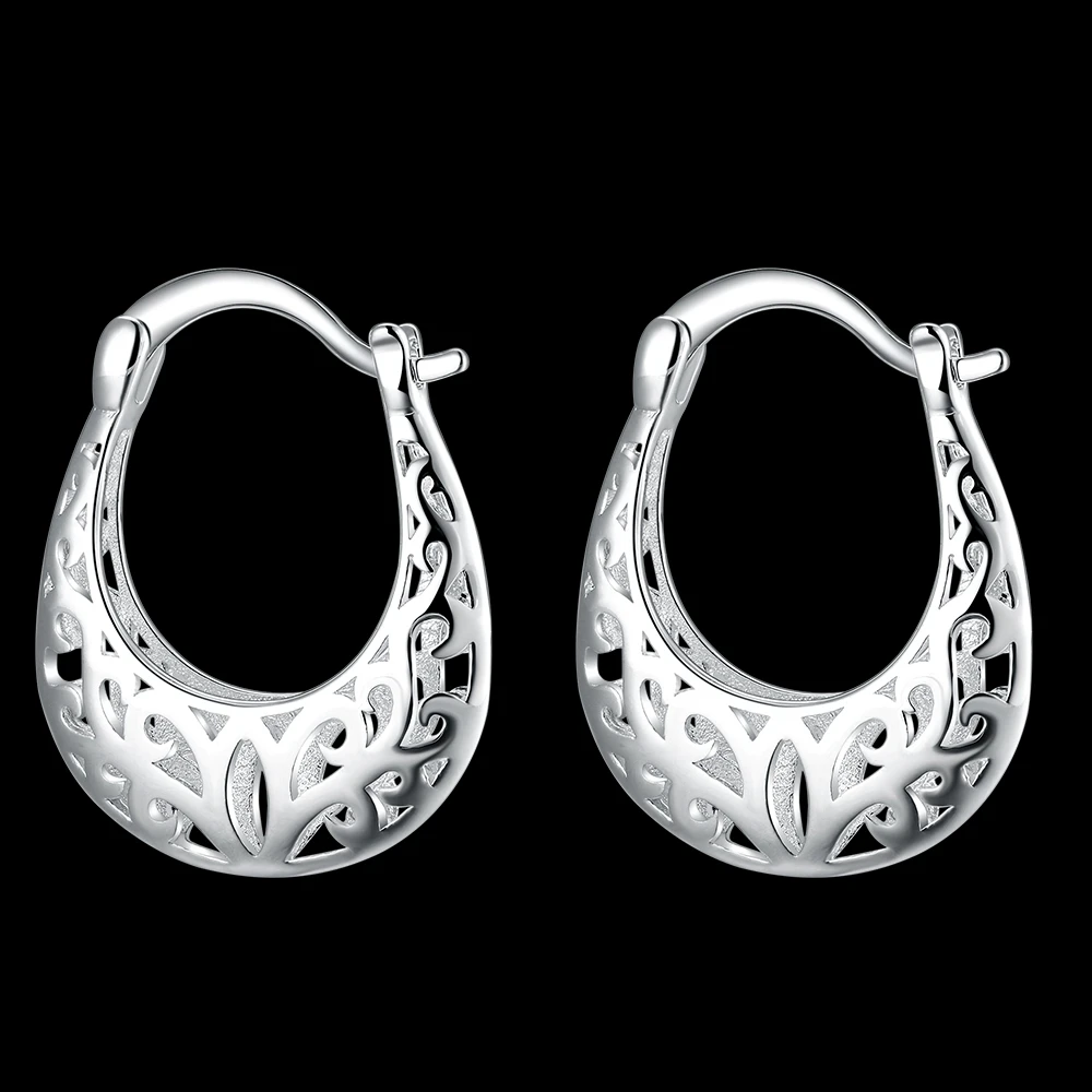 Hot Vintage flowers Hollow Carved Earrings 925 Sterling Silver for Women high quality party wedding fine Jewelry Christmas Gifts