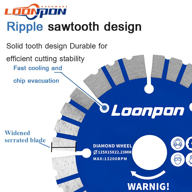 Loonpon Lưỡi Kim Cương 125Mm Lưỡi Cưa Đá Đĩa Cắt Bánh Lưỡi Cắt Khô Cắt Đá Hoa Cương Đá Cẩm Thạch Bê Tông Gạch khối